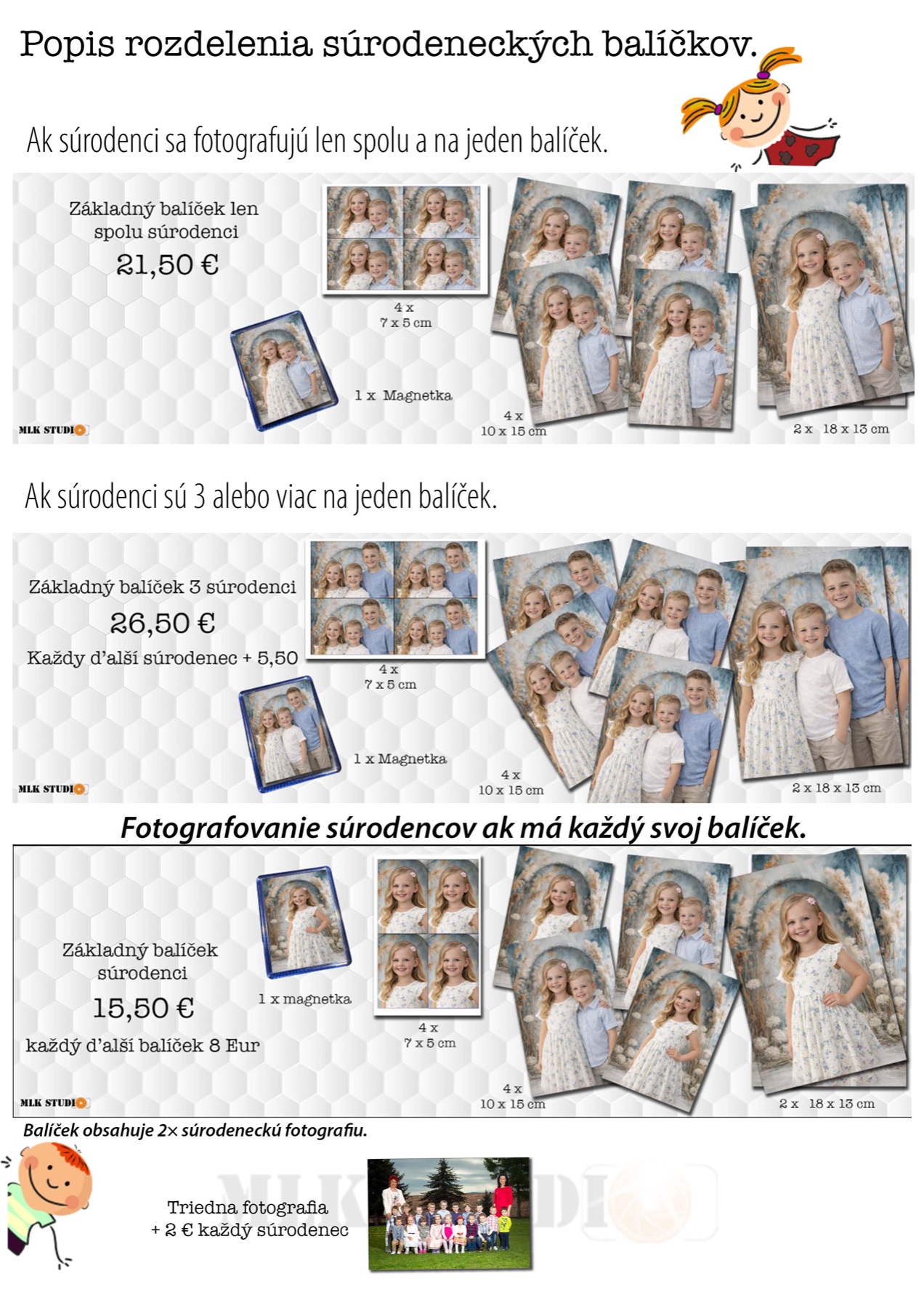 Ceny a rozdelenie balíčkov pri fotografovaní súrodencov