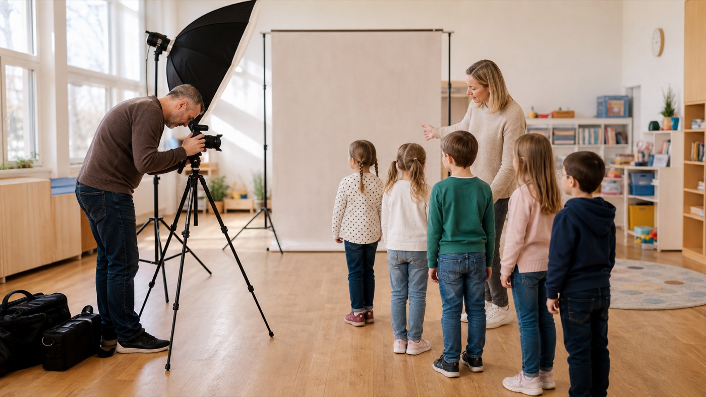 Priebeh školského fotografovania detí v základnej škole